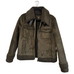 MOTHER NWT Four Corners Dark Green Sherpa Lined Bomber Moto Jacket, sz M